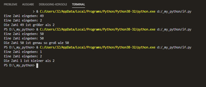 Ausgabe von if-Anweisungen in Python.