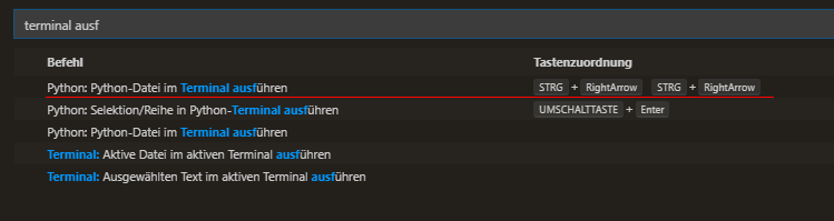 Tastenkombination "Python-Datei ausführen"