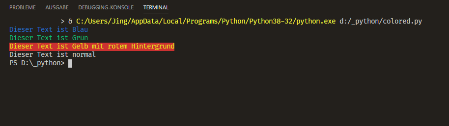 Colorama und Termcolor Ausgabe