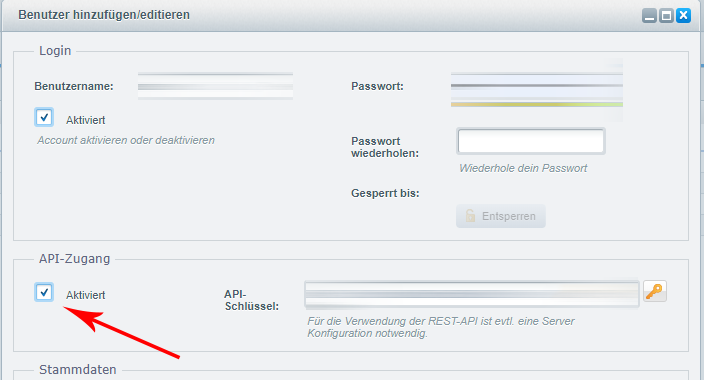 Shopware API für Benutzer aktivieren