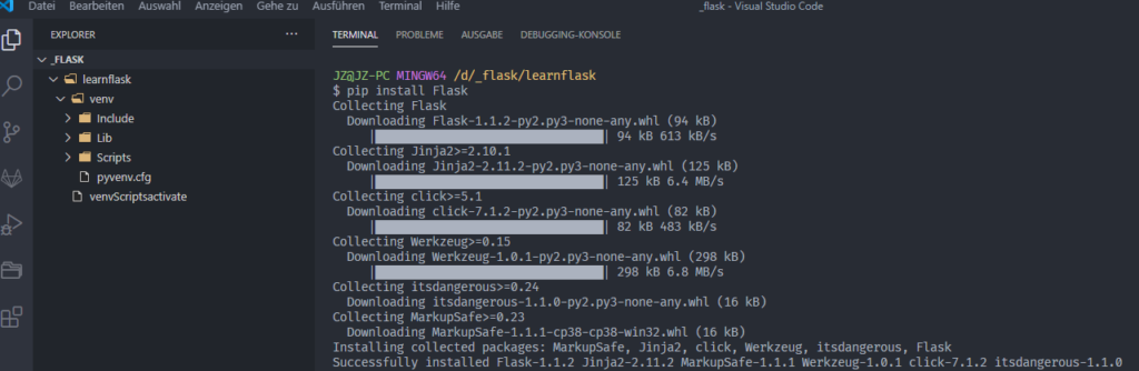 Flask installieren - pip install Flask