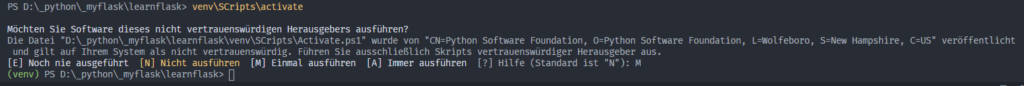 Flask installieren - venv wirklich ausführen?