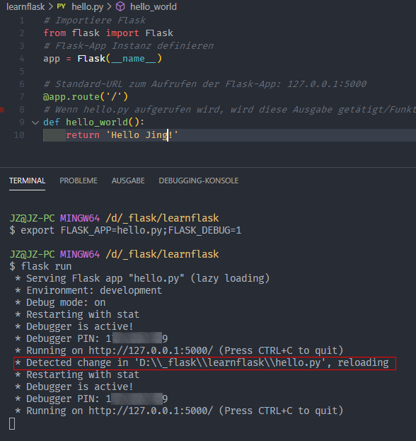 Flask Debug - Detected change