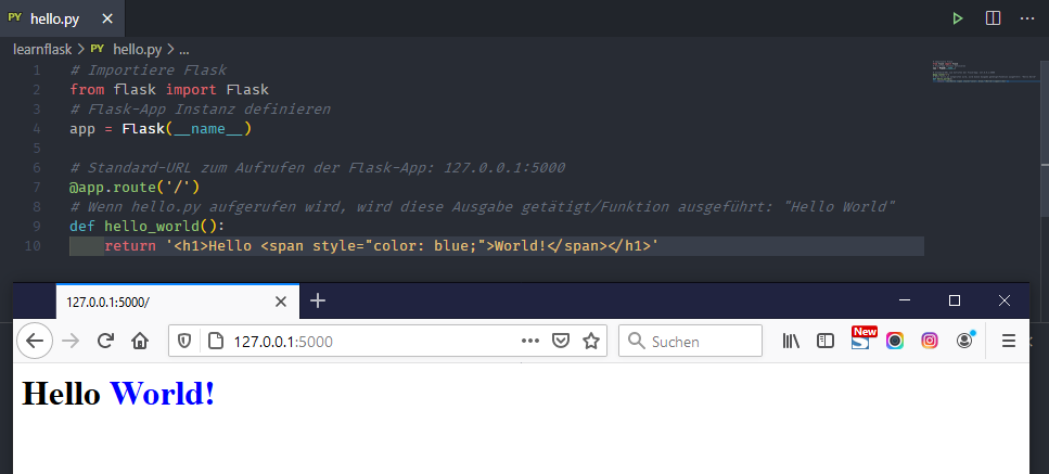Flask-App - "Hello Word" mit HTML-Code und CSS-Styling