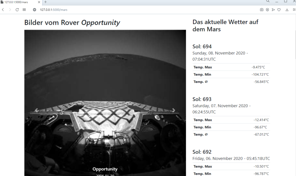 Flask-Übung - NASA API Rover Fotos und Mars Wetter